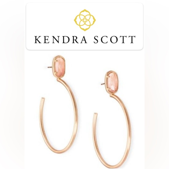 Kendra Scott Jewelry - EUC [Kendra Scott] Small Pepper Blush Wood Stone Rose Gold Hoop Earrings